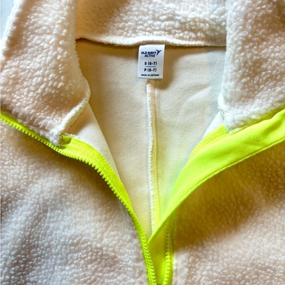 Kids Fleece Pullover - Cream and Neon Green - Picture 3 of 4